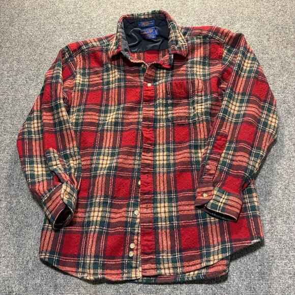 Pendleton Tops - Pendleton Womens XL Long Sleeve Wool Shirt Red Plaid Button Down Vintage Casual